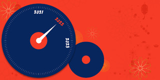 红色创意简约蓝色唱片2022年新年时钟展板背景背景图
